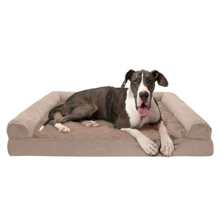 UPC: 0842229125917 | FurHaven Pet Products Plush & Suede Cooling Gel Memory Foam Sofa-Style Pet Bed for Dogs & Cats – Almondine Jumbo Plus