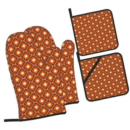

Pofeuu 60s and 70s Aesthetic Print Oven Mitts and Pot Holders 4 pcs Set High Heat Resistant 500 Degree Extra Thicken Long Kitchen Cotton Oven Glove for Cooking