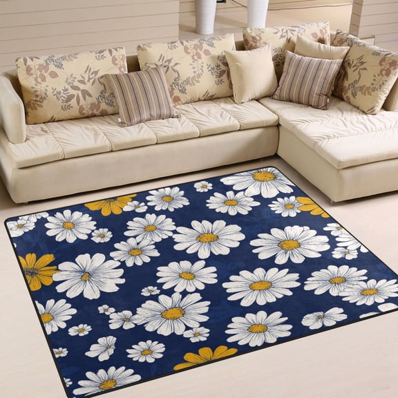 Yayeee Area Rugs for Living Room 5.2'x4' Non Slip Washable Bedroom Floor Carpet, Retro Daisy Pattern