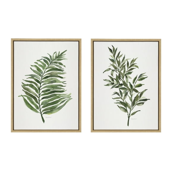 Kate and Laurel Sylvie Green Fern and Ruscus Framed Canvas Wall Art Set by Patricia Shaw, 2 Piece 18x24 Natural, Natural Plant Leaf Art Set for Wall