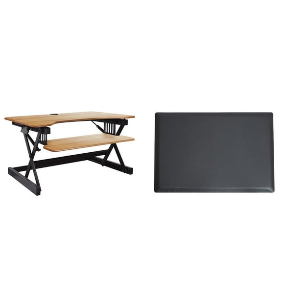 32" Height Adjustable Standing Desk Converter Bundle in Teak Wood (R EADRT-MAFM)