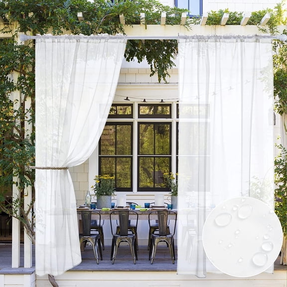 MIULEE Outdoor Sheer Curtain for Patio Waterproof - 2 Panels White Privacy Drape Voile Rod Pocket Porch,Pergola, Cabana, Gazebo, 54 X 84 Inch Long