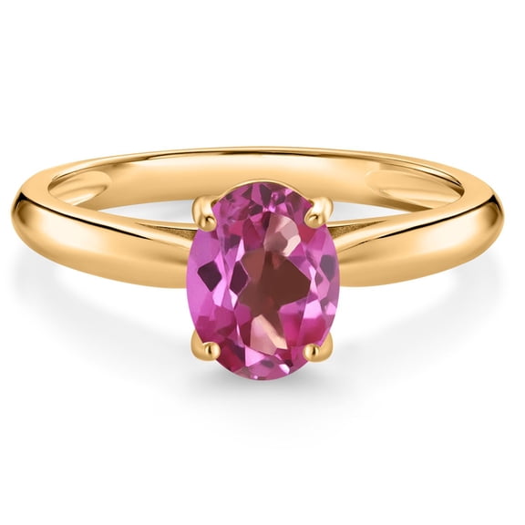 Gem Stone King 10K Yellow Gold Pink Mystic Topaz Solitaire Engagement Ring for Women (1.30 Cttw, Oval 8X6MM, Gemstone Birthstone, Available in Size 5, 6, 7, 8, 9)