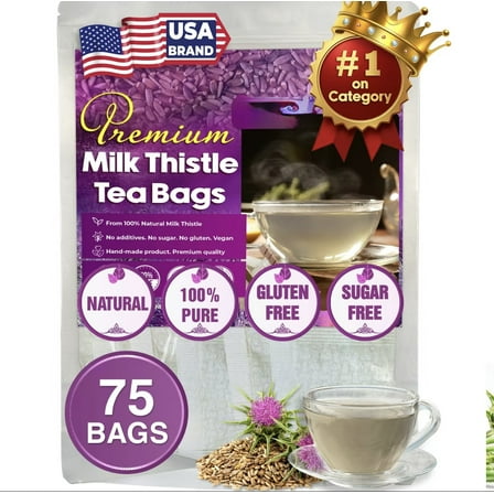 Organic Milk Thistle Tea Bags, 75 Teabags, 3g/Bag - Supports Liver Function, Liver Detox and Overall Health, Certified