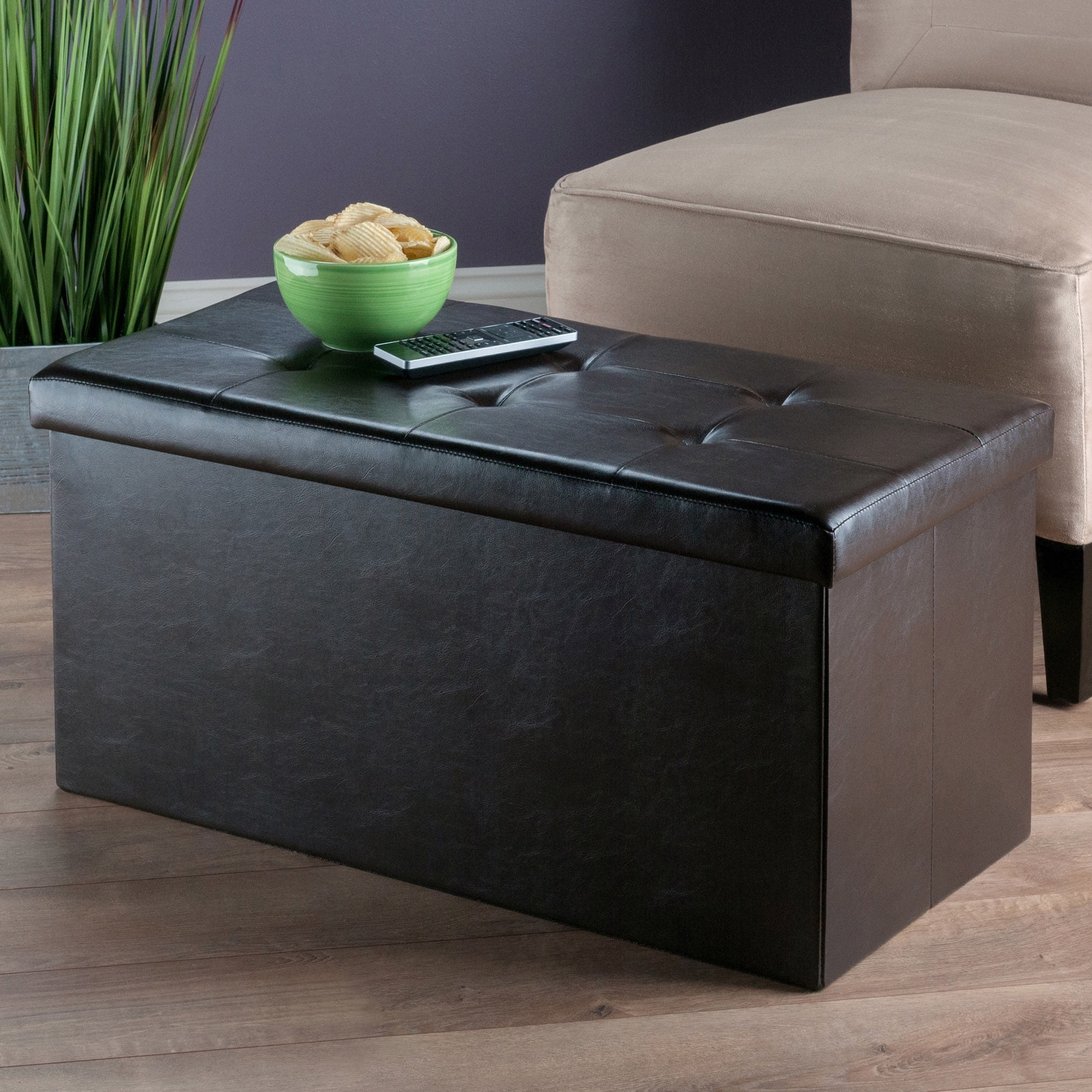 Winsome Wood Ashford Rectangular Storage Ottoman, Espresso Faux Leather