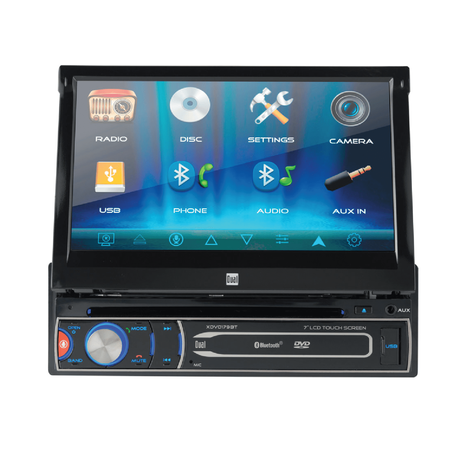 Dual Electronics XDVD179BT 7" Motorized Touch Screen Single DIN Car Stereo Receiver, Siri/Google Voice Assist, Bluetooth, CD/DVD Player