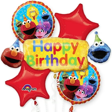 Happy Birthday Peel - Elmo Sesame Street Happy Birthday Authentic Licensed Theme Foil Balloon Bouquet