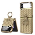 thumbnail image 1 of Weave Pu Leather Eelectroplated Phone Case Compatible With Samsung Galaxy Z Flip 4 With Ring Stand, 1 of 3