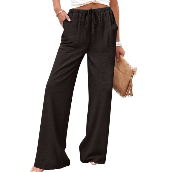 Mifsaly Wide Leg Linen Pants for Women High Waisted Summer Pant with Pockets Beach Vacation office Work Everyday Wear Outfits Bronze,L
