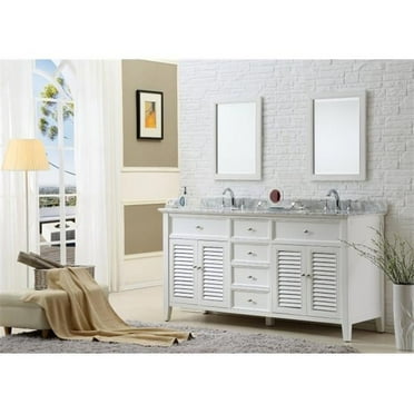 70 in. Pearl white Shutter double vanity sink cabinet with Carrara white marble