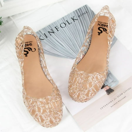 

Egmy Women s Summer Beach Jelly Sandals Slip On Flats Hollow Casual Breathable Pumps