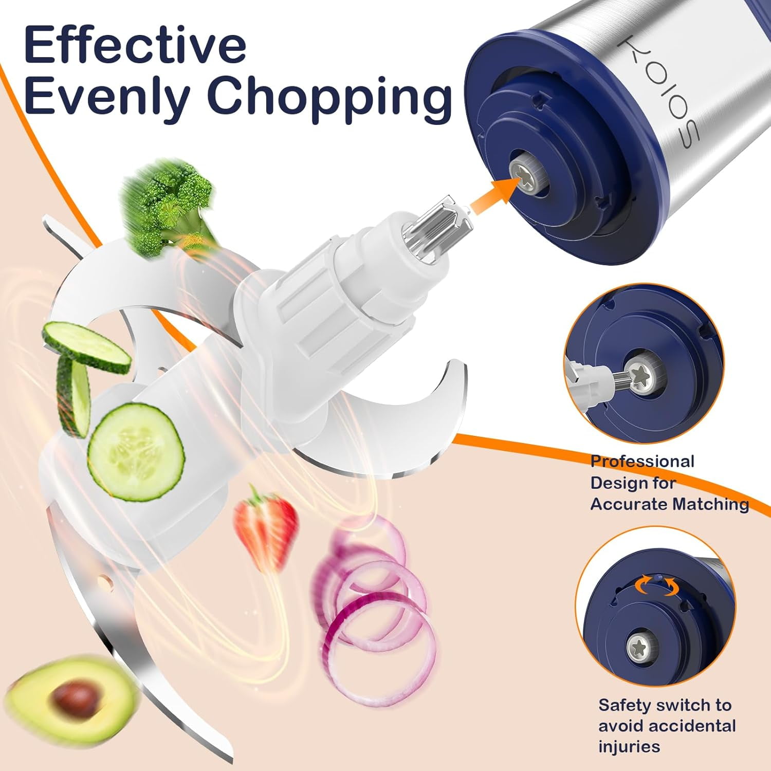Food Processor, 500W Electric Meat Grinder Food Chopper with 8 Cup Bowls & 1 Bi-Level Blades, 2 Speed Kitchen Cutter for Vegetable, Onion, Garlic, Meat, Nuts, and Baby Food, Blue