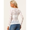 thumbnail image 3 of Blusa transparente transparente de manga larga con abertura frontal de encaje floral para mujer Blanco S, 3 of 6