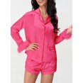 thumbnail image 5 of LMLYSoH Women's Satin Outfits Solid Color Lapel Long Sleeve Tops with Feather Cuffs + Shorts Set Fashion Clothes, 5 of 9