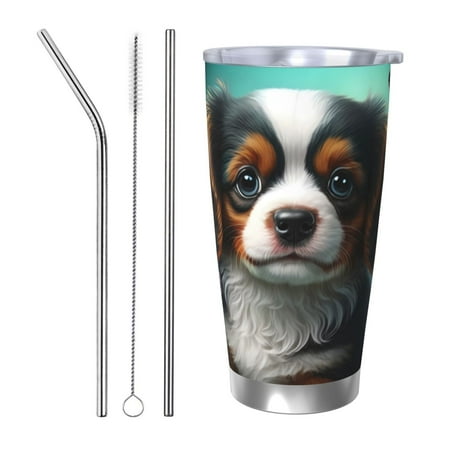 

Salouo Cute Flower Puppy Butterfly Print 20oz Tumbler with Lid Stainless Steel Vacuum Insulated Tumbler Durable Insulated Coffee Mug Thermal Cup with Splash Proof Sliding Lid-Straw Three-piece Set