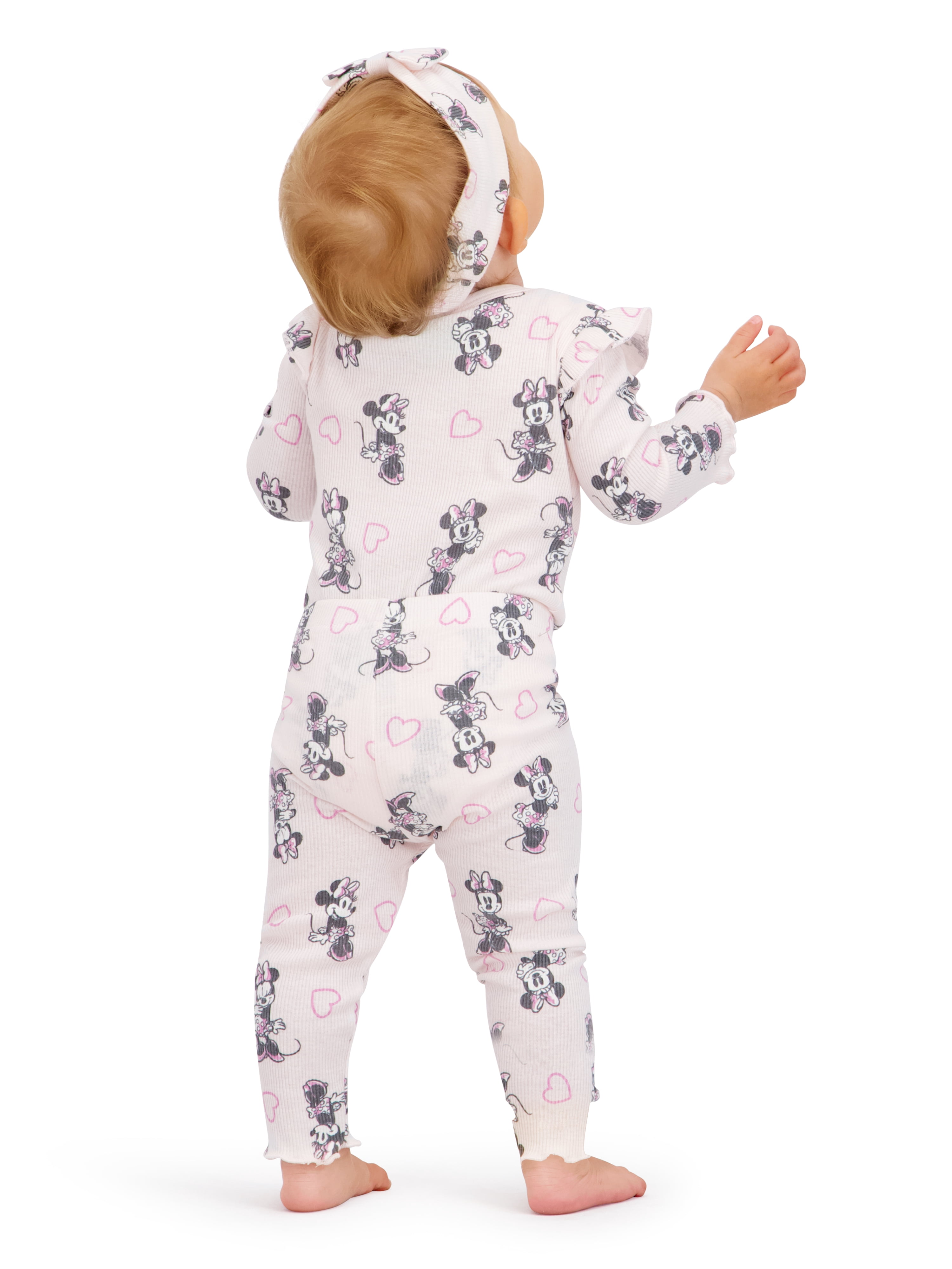 Minnie Mouse Baby Girl 3 Piece Rib Pant Set, Sizes 0-24M