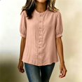 thumbnail image 2 of Linen Tops for Women Round Neck Shirt 2026 Half Sleeve Top Double Button Lightweight Breathable Comfy Soft Loose Fit Casual Daily Tops by Yigetop Pink XXL, 2 of 6