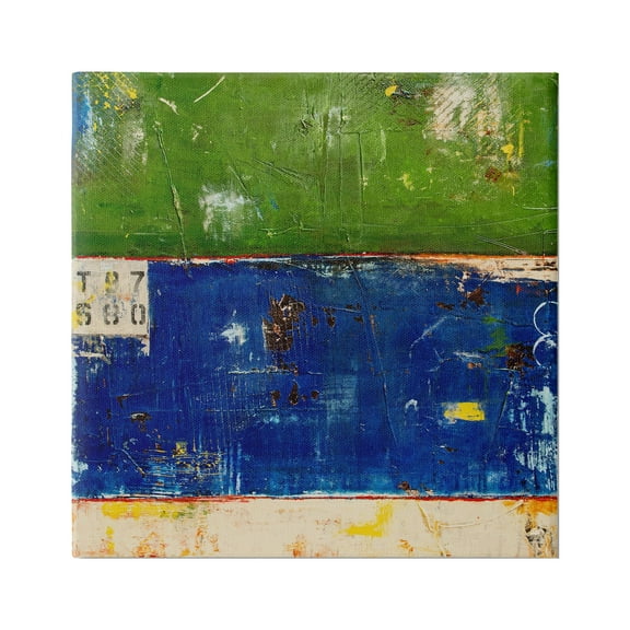 Stupell Industries Green Blue Striped Street Style Stencil Rustic Abstract Painting Gallery Wrapped Canvas Print Wall Art, Design by Erin Ashley