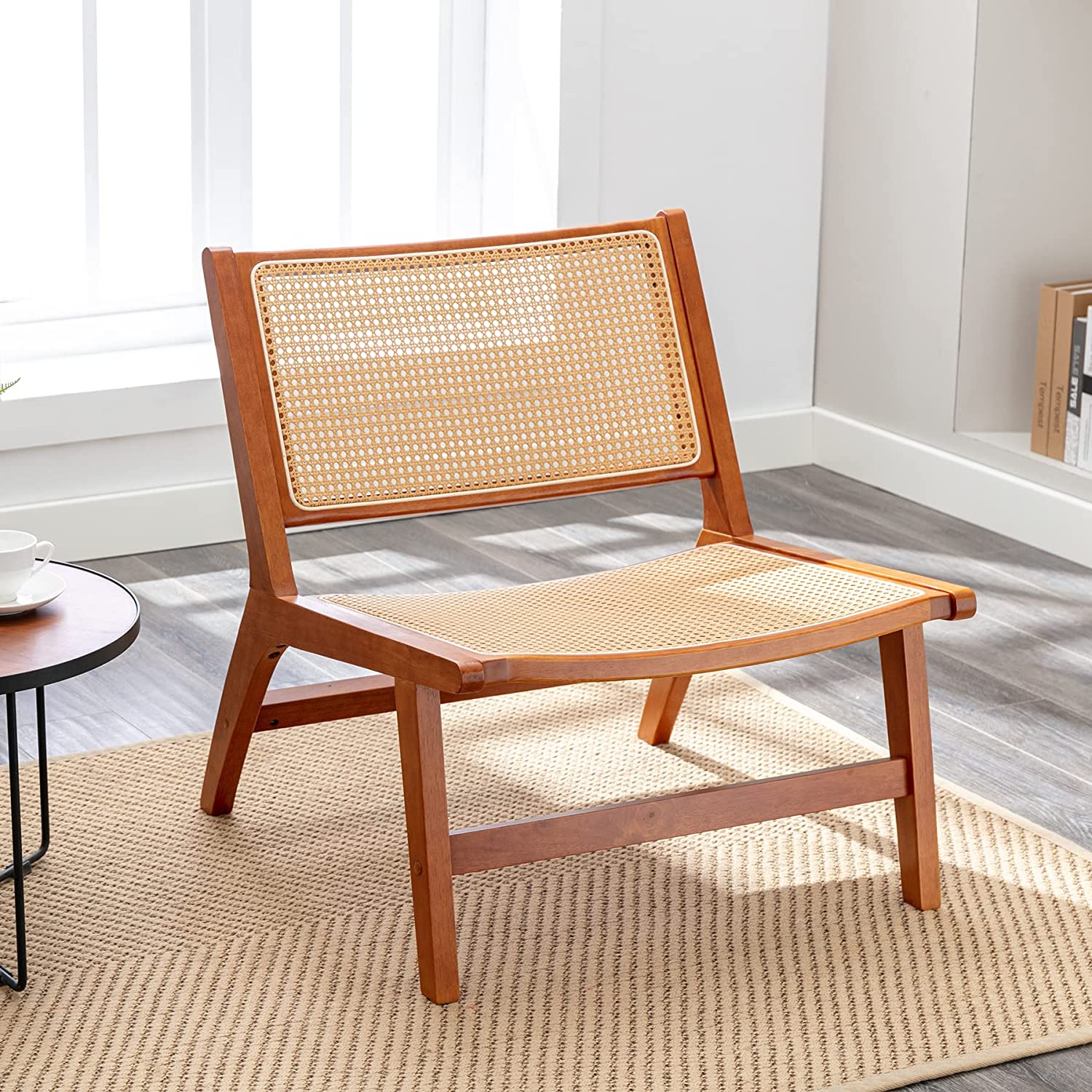 BonzyHome Mid Century Modern Accent Chair, Rattan Armless Chair with