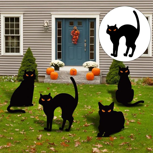 Cat Silhouette Garden Stakes, Halloween Scary Decoration Metal Iron Gifts with Reflective Eyes Ornament, for Art Lawn Outdoor Patio Yard. , estilo D Opción 4 DYNWAVEMX Estaca de silueta