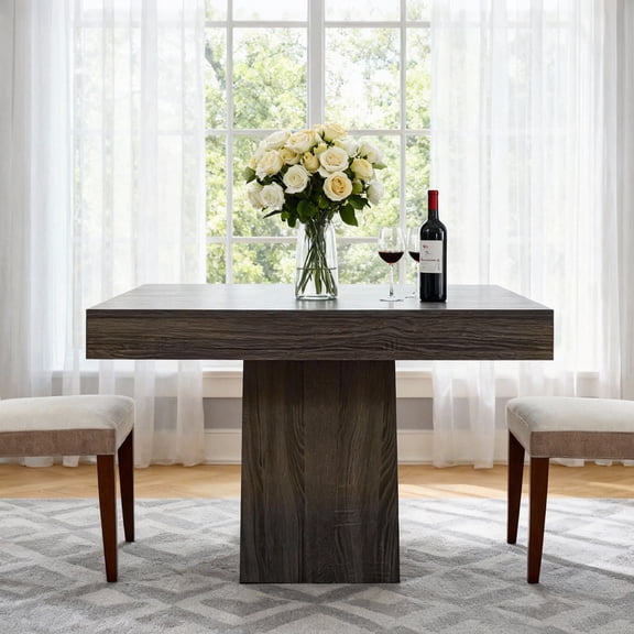 M optimized Square Dining Table for 4, Modern Wood Farmhouse Kitchen Table with Pedestal Base, Dining Tables for Kitchen, Living Room, Cafe, Apartment, Small Spaces