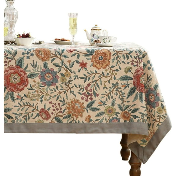 Designer Vintage Linen Small Rectangle Tablecloth,William Morris Floral Colorful Pattern Table Cloth,Decor Table Cover for Kitchen,Dining,Thanksgiving,Christmas,55"*71"-Flowershadow a