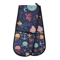 Yayeee Double Oven Mitt Kitchen Heat Resistant Baking 35" x7" Quilted Glove, Red Jellyfish