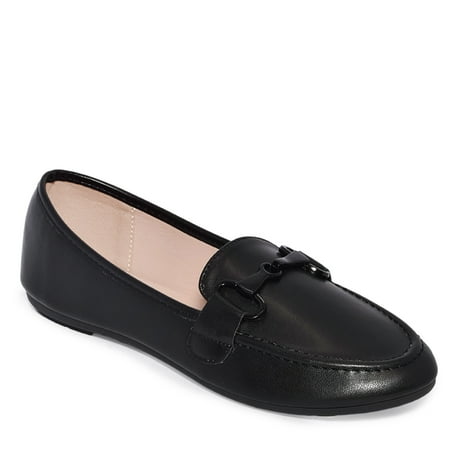 

Wild Diva Classic Almond Toe Metal Hardware Loafer Flats (Black 6)