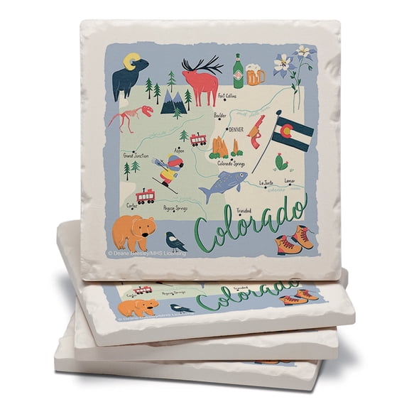 Thirstystone Colorado Home Tumbled Tile Coaster Set 4 Pack