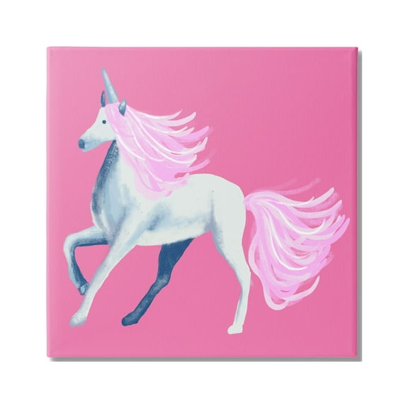 Stupell Industries Pink Unicorn Illustration Fairy Tales & Fantasy Painting Gallery Wrapped Canvas Print Wall Art, 17 x 17