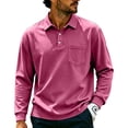 thumbnail image 5 of GrmtClth Polo Shirts for Men Long Sleeve Collared Button Placket With Chest Pocket Lightweight Leisure Outdoor Pullover Tops Hot Pink XL, 5 of 7