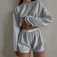 thumbnail image 2 of ROHUUQUE Pajama Sets for Women 2 Piece Solid Long Sleeve Tops Hollow Out Elastic Waist Shorts Pjs Outfits, 2 of 9