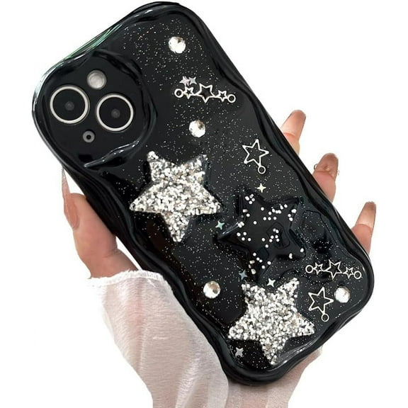 for iPhone Case,Luxury Sparkle Sparkly Star Bumper Camera Lens Protection Soft Shockproof Phone Case (Black,iPhone 14)