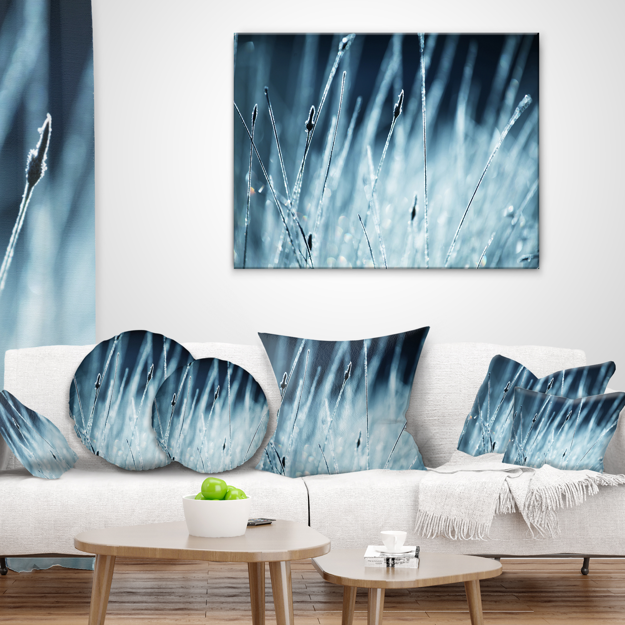 Designart Wet Grass Black and White - Floral Throw Pillow - 18x18
