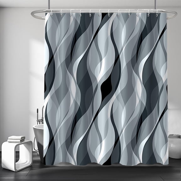 Light Blue Shower Curtain, Modern Abstract Blue and Grey Striped Shower Curtain Set for Bathroom Waterproof Polyester Shower Curtain with Hooks, 72x72 Inch