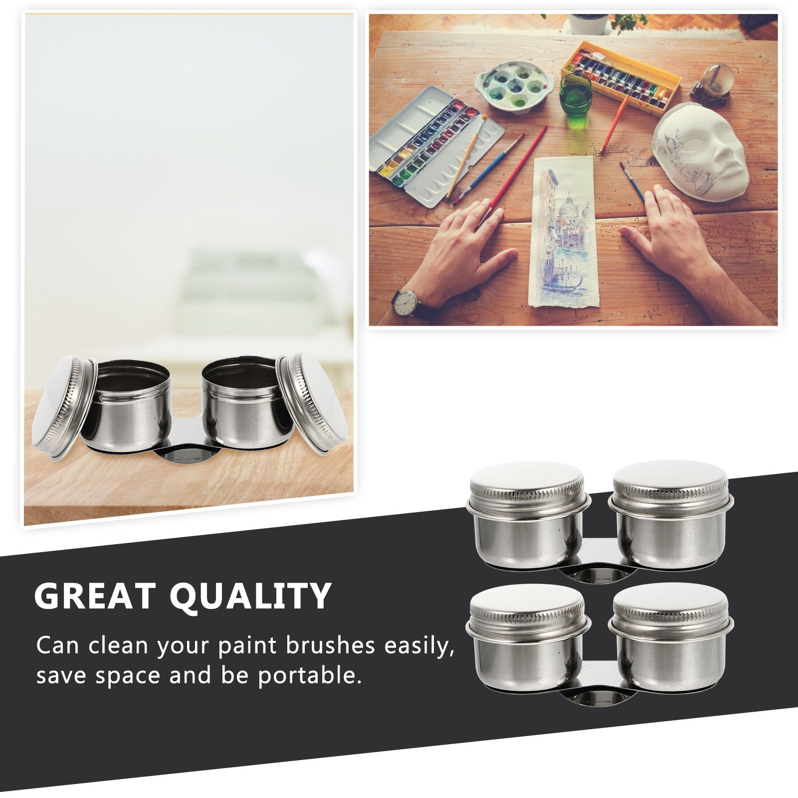 2 Pcs Tin Pen Pot Oil Painting Supplies Palette Cup Practical Brush Washing