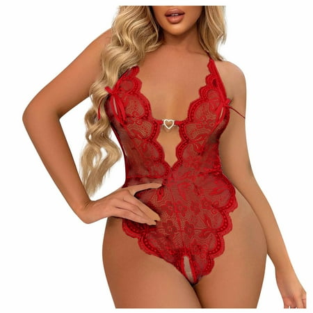 

XHJUN Women S Teddy One Piece Lingerie Babydoll Set Lace Sheer Snap Crotch Bodysuit Sexy Chemise With Deep V Underwear Set