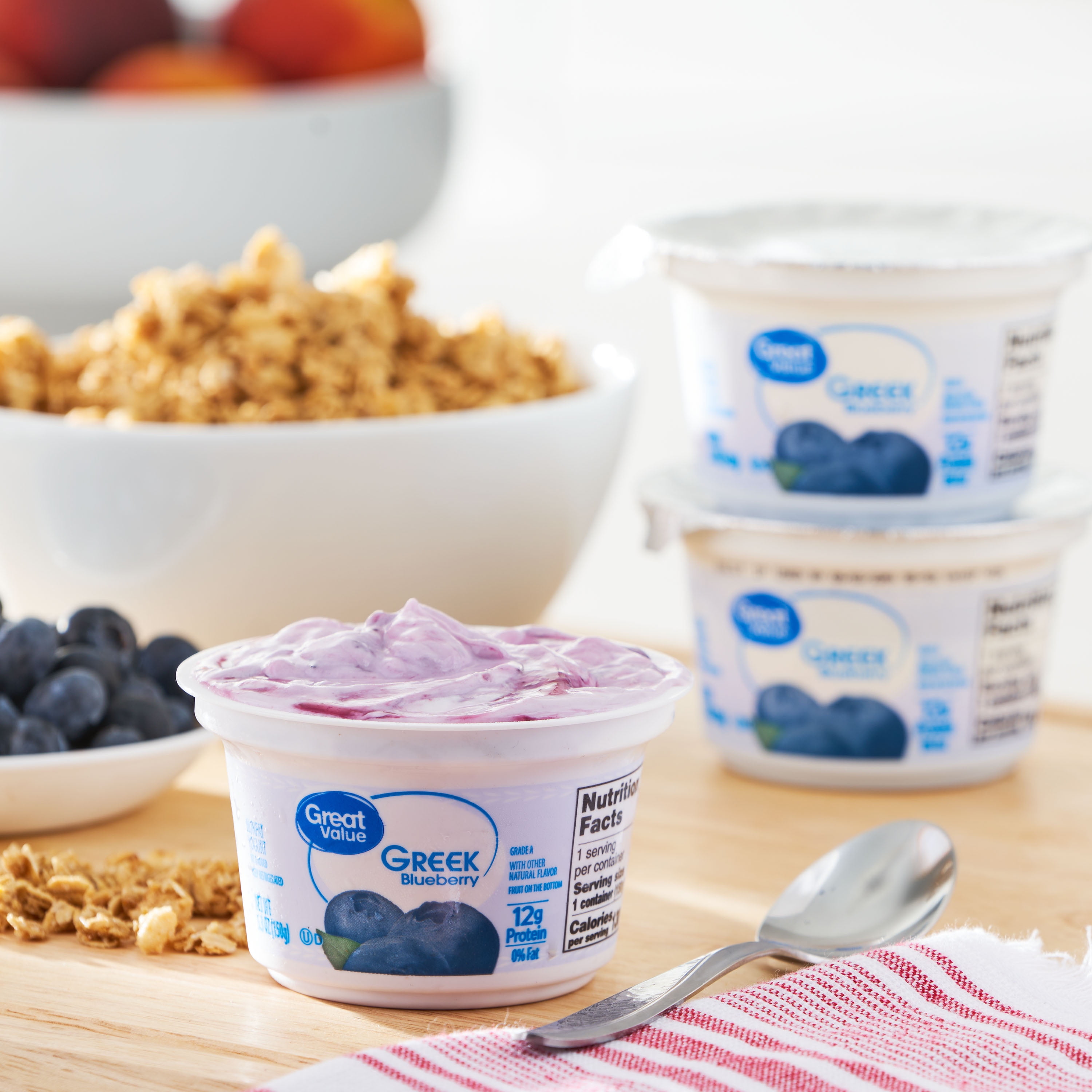 Great Value Blueberry Nonfat Greek Yogurt, 5.3 oz Cups, 4 Pack