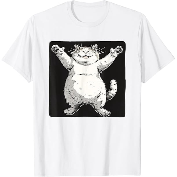 Camiseta para disfraz de gato blanco sonriente con brazos extendidos
