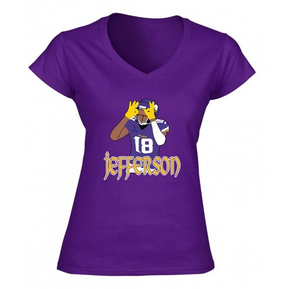 PURPLE Vikings Justin Jefferson Pic LADIES V-NECK T-shirt ADULT