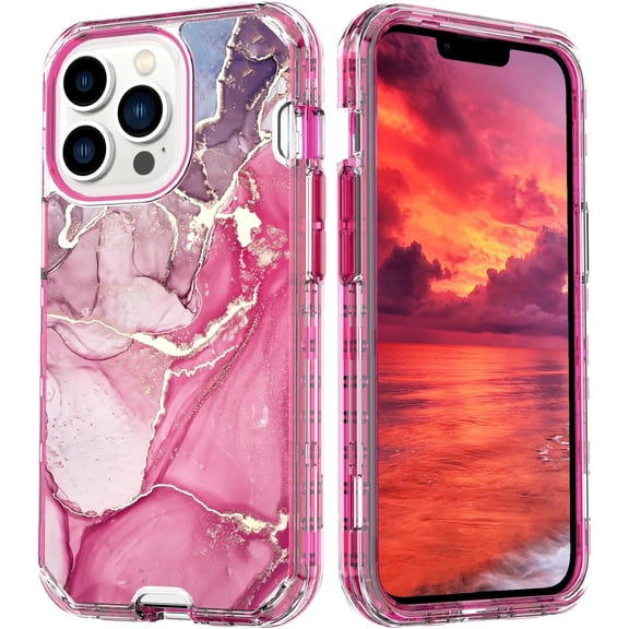 Compatible with iPhone 13 Pro Max Marble Case Glitter Marble Pattern Case Fashion Luxury 3 in 1 Shockproof Protective Cover for iPhone 13 Pro Max (6.7 inch) Women and Girls