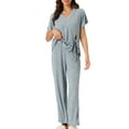 thumbnail image 2 of INSPIRE CHIC Women's Lounge Outfits Ribbed Knit Short Sleeve Tops with Shorts Soft Casual Pajama Sets S Blue, 2 of 6