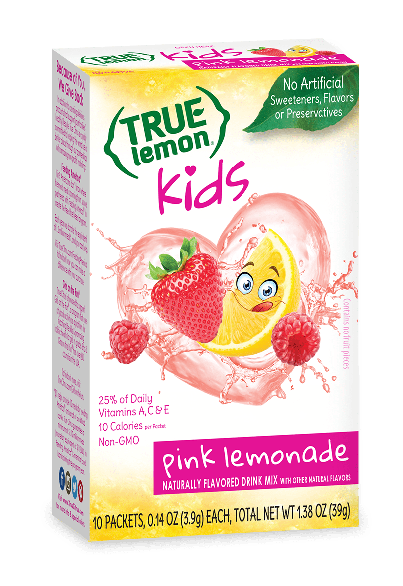 (10 Packets) True Lemon Kids Pink Lemonade Low Sugar, OnTheGo, Caffeine Free Powdered Drink
