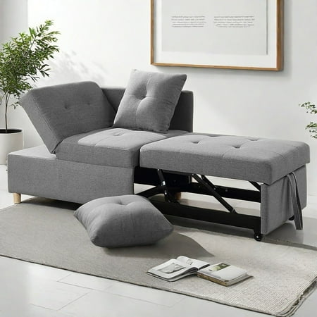 JIAOBAI Sleeper Sofa Bed, 4-in-1 Convertible Ottoman Couch Bed with 6 Levels Adjustable Backrest, Gray