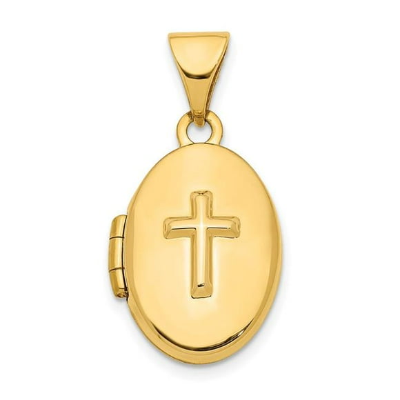Quality Gold XL771 14K Yellow Gold Cross 16 mm Oval Locket Pendant