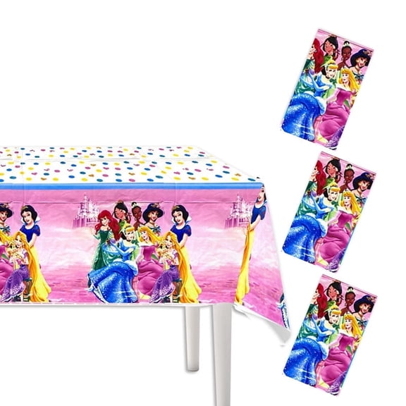 3-pack cartoon/anime tablecloths,Castle Princess disposable tablecloths for birthday parties, suitable for baby-themed parties with rectangular tables, 70 inches x 42 inches.