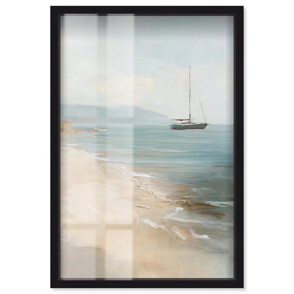 Lone Sail I Shadowbox Print Classic Coastal Art by Art Remedy, Black Frame, 10 x 15