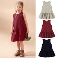 thumbnail image 3 of Ticikt Girls Flax Dress, Solid Sleeveless Ruffle Hem Casual Summer Sundress for Toddler/Little Kids,Color:Grey, 3 of 4