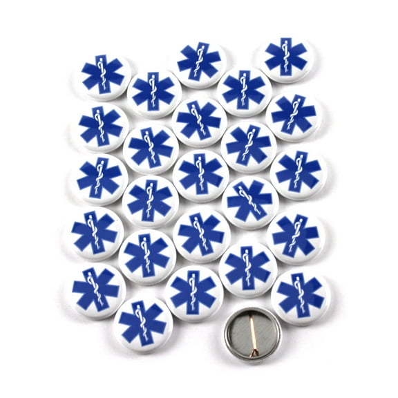 Star of Life EMS Medical Ambulance Symbol Pinback Buttons - 1 Inch Round - 25 Pack