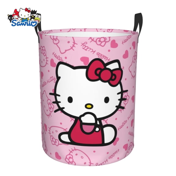 Hello K-itty Portable Laundry Basket — Made of Oxford fabric, features sturdy handles, and has a foldable design for easy storage.